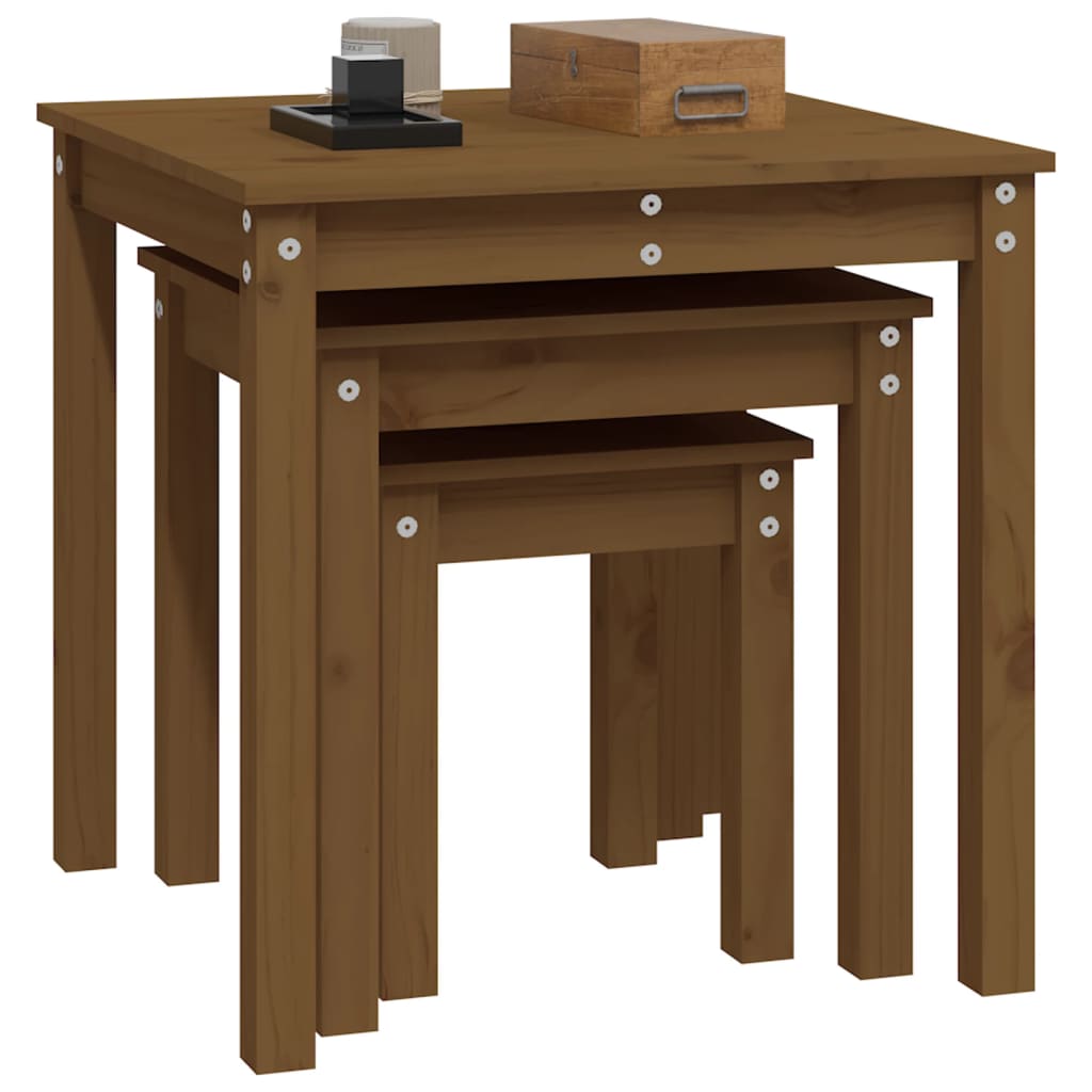 Nesting Tables 3 pcs Honey Brown Solid Wood Pine