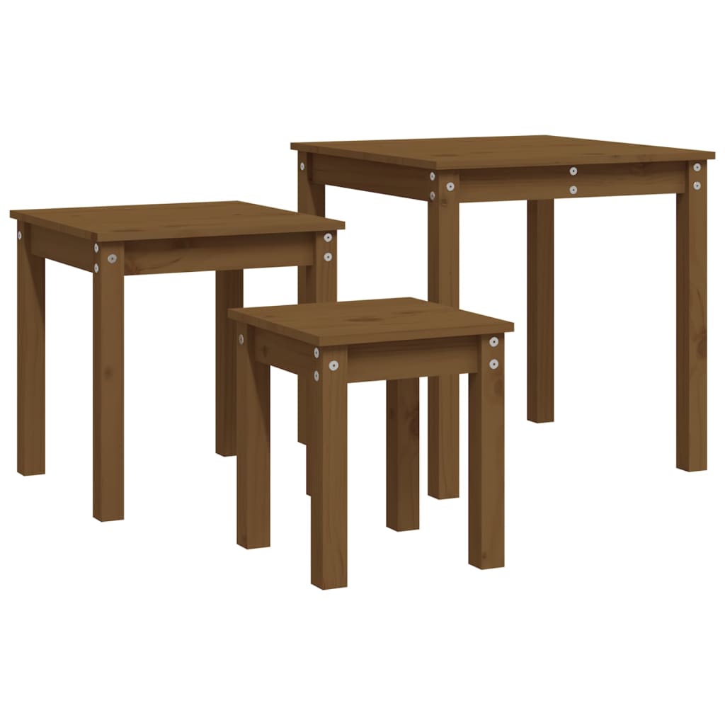 Nesting Tables 3 pcs Honey Brown Solid Wood Pine