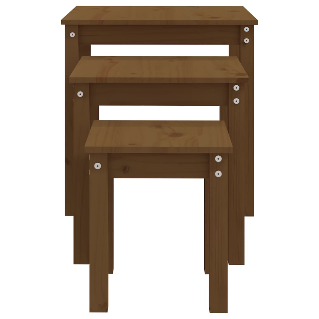 Nesting Tables 3 pcs Honey Brown Solid Wood Pine