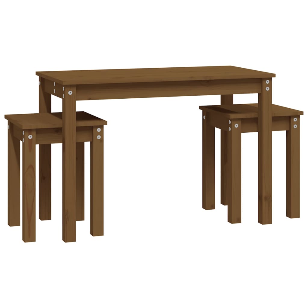 Nesting Tables 3 pcs Honey Brown Solid Wood Pine