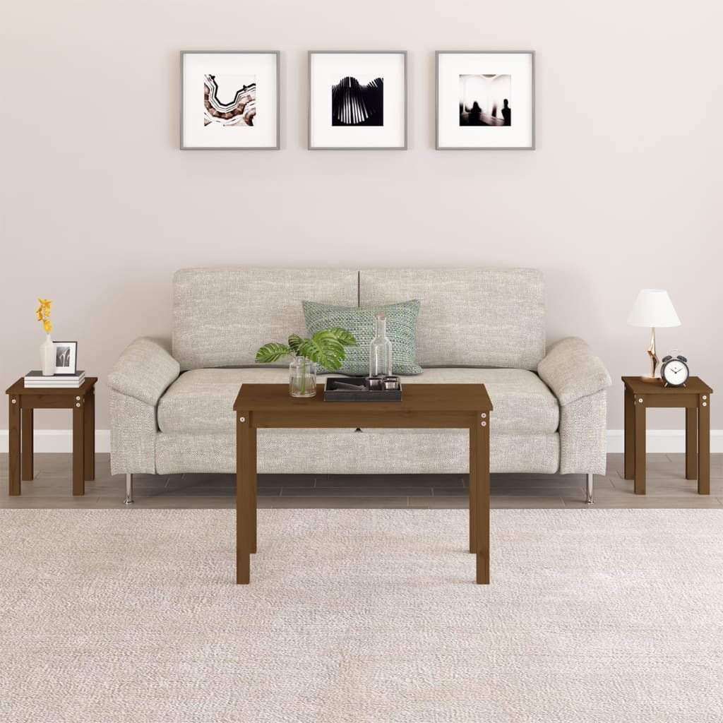 Nesting Tables 3 pcs Honey Brown Solid Wood Pine