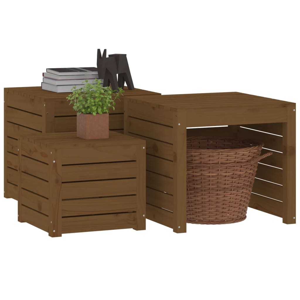 3 Piece Garden Box Set Honey Brown Solid Wood Pine
