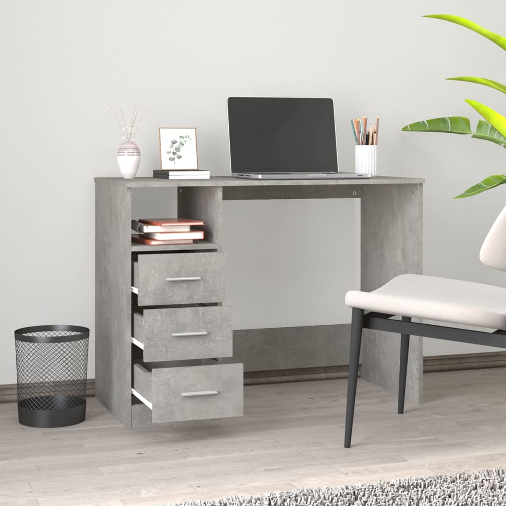 Desk with Drawers Concrete Grey 102x50x76 cm Engineered Wood