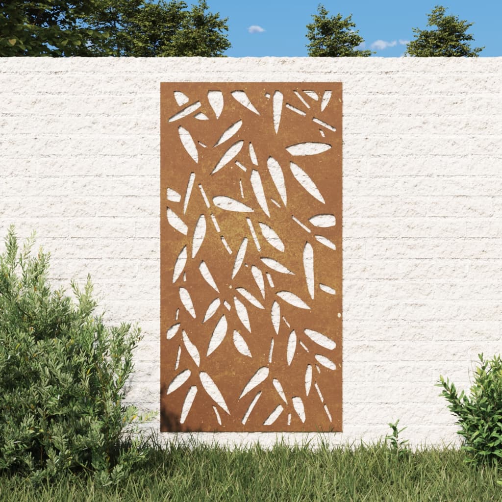 Garden Wall Decoration 105X55 Cm Corten Steel Bamboo Leaf Design