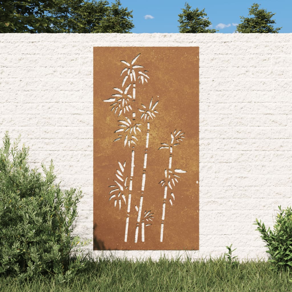 Garden Wall Decoration 105X55 Cm Corten Steel Bamboo Design
