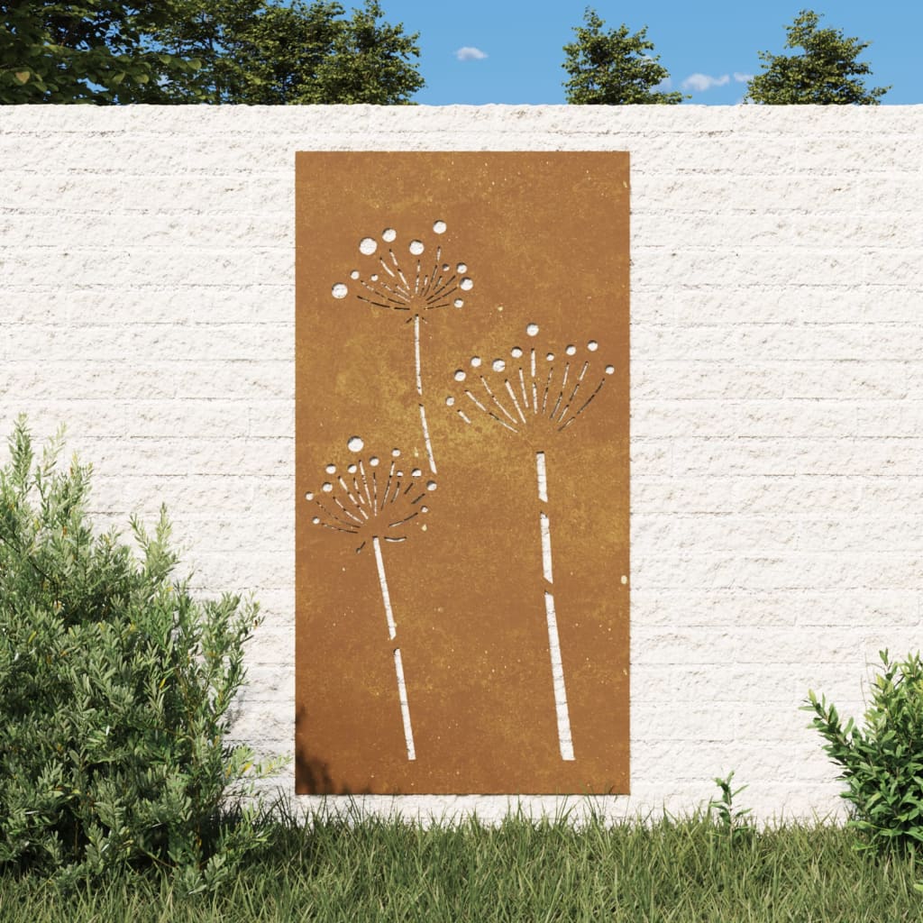 Garden Wall Decoration 105X55 Cm Corten Steel Flower Design