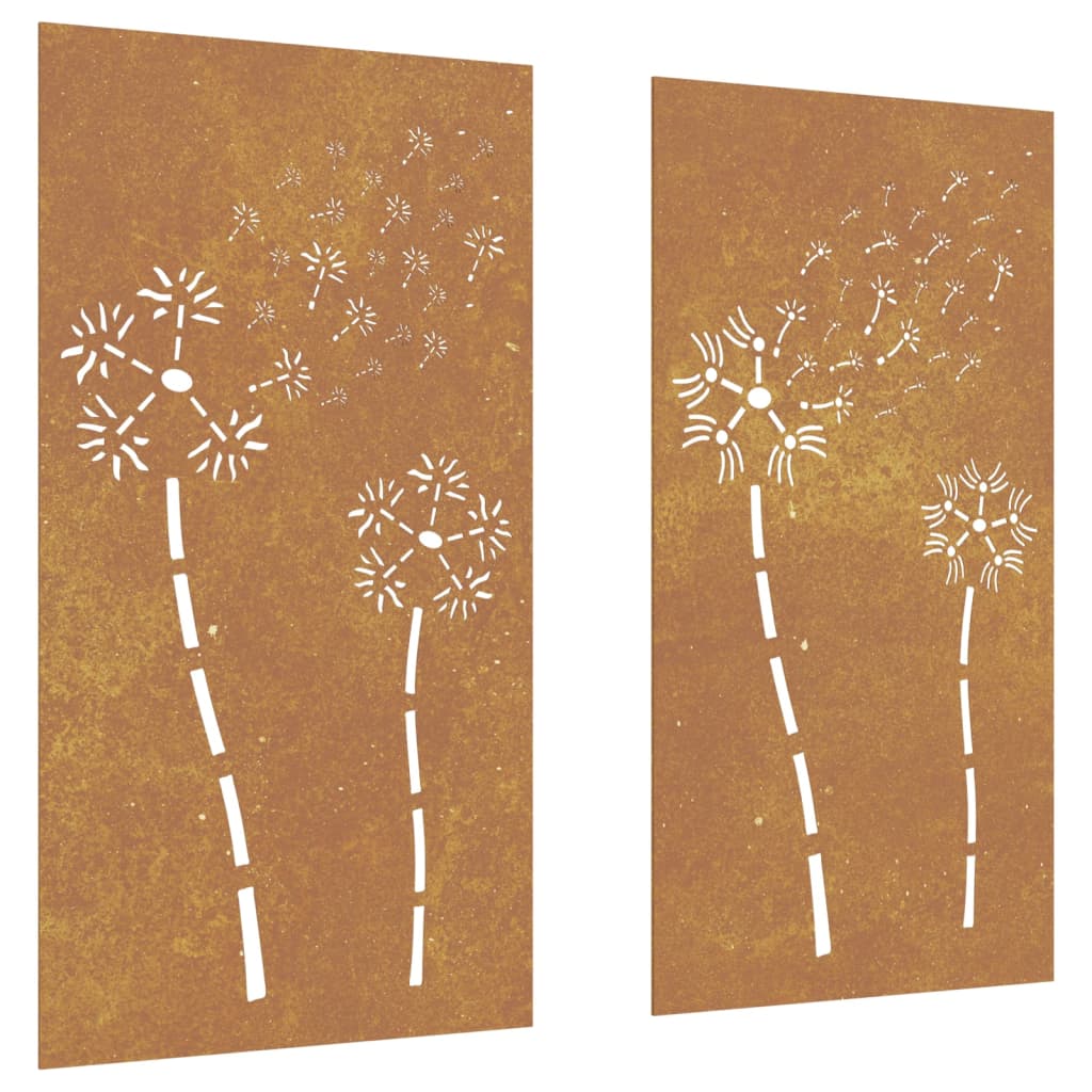 Garden Wall Decorations 2Pcs 105X55Cm Corten Steel Flower Design