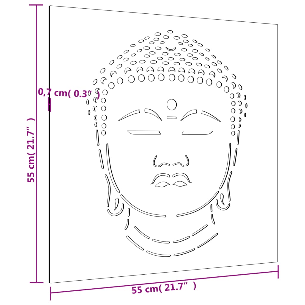 Garden Wall Decoration 55X55 Cm Corten Steel Buddha Head Design