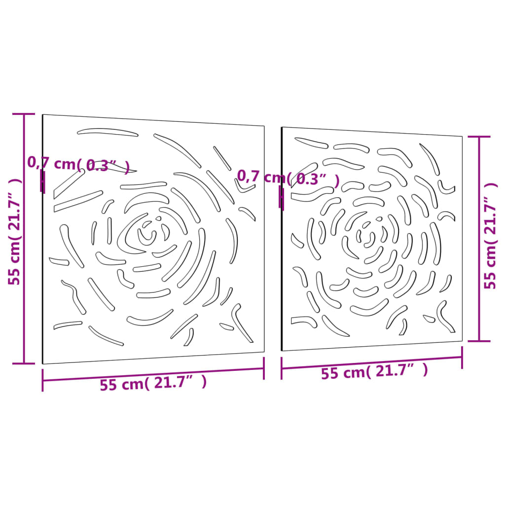Garden Wall Decorations 2 Pcs 55X55 Cm Corten Steel Rose Design