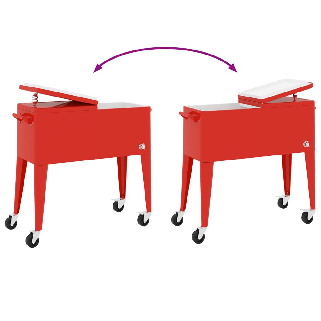 Cooler Cart with Wheels Red 92x43x89 cm