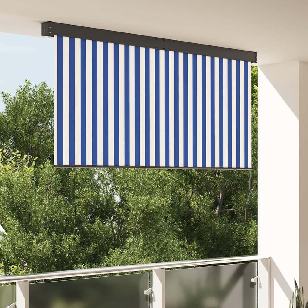Outdoor Roller Blind Striped Blue and white 200 x 250 cm Fabric