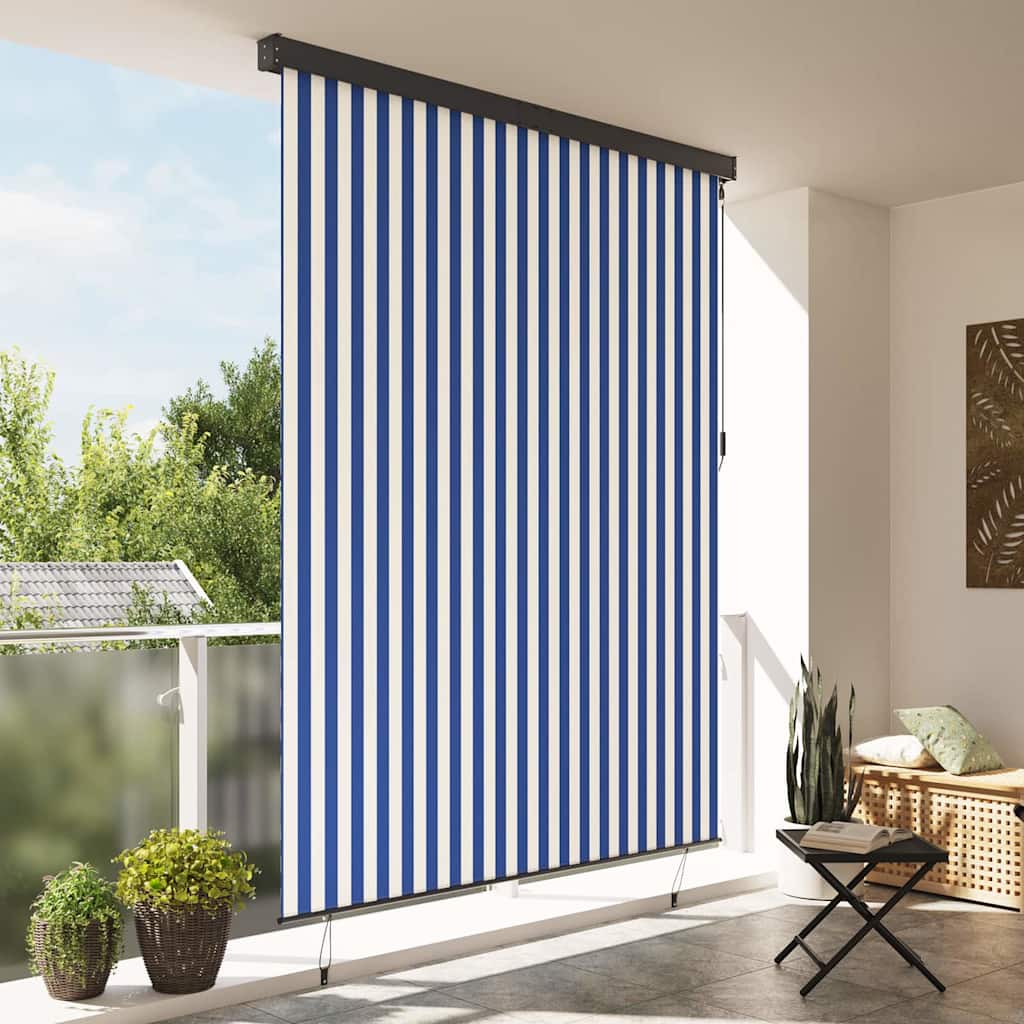 Outdoor Roller Blind Striped Blue and white 200 x 250 cm Fabric
