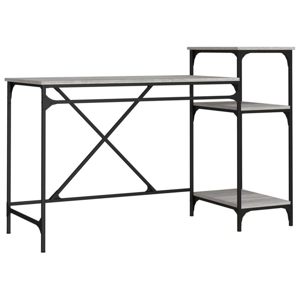 Desk with Shelves Grey Sonoma 135x50x90 cm Engineered Wood&Iron