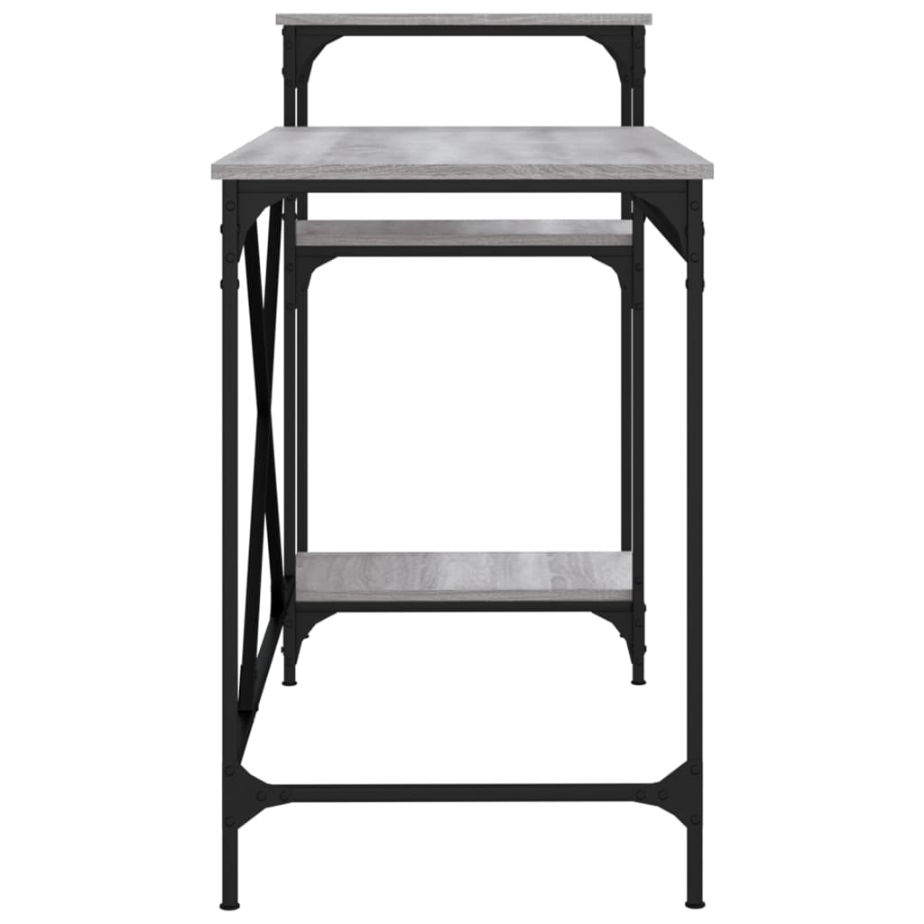 Desk with Shelves Grey Sonoma 135x50x90 cm Engineered Wood&Iron