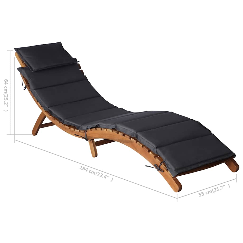 Sun Lounger with Dark Grey Cushions Solid Wood Acacia