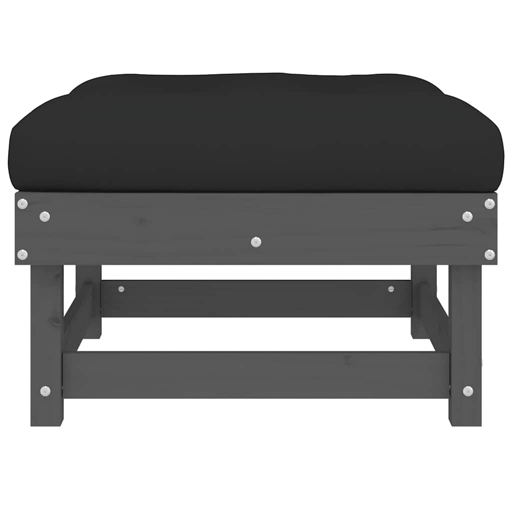 Garden Footstool with Cushion Grey Solid Wood Pine