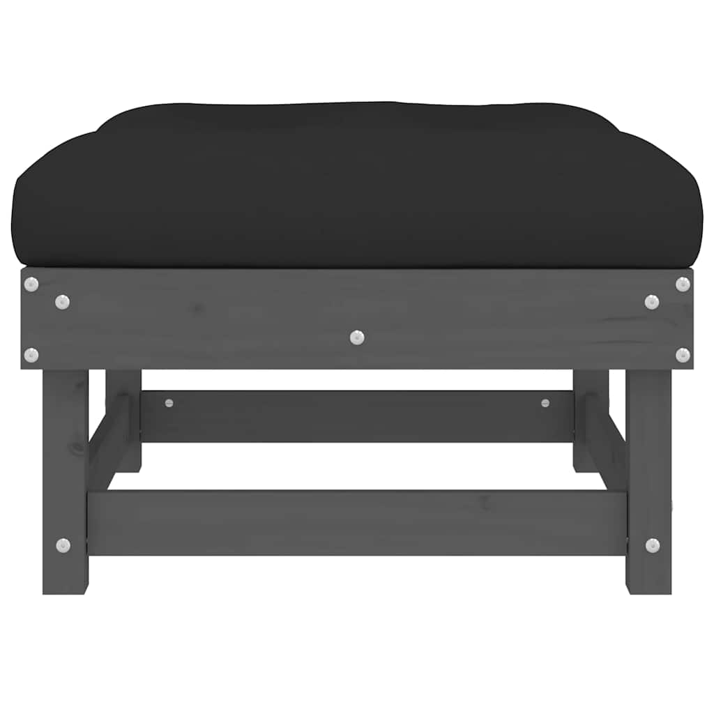 Garden Footstools with Cushions 2pcs Grey Solid Wood Pine