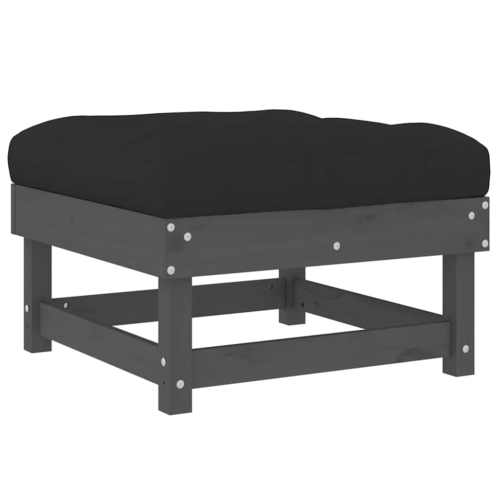 Garden Footstools with Cushions 2pcs Grey Solid Wood Pine