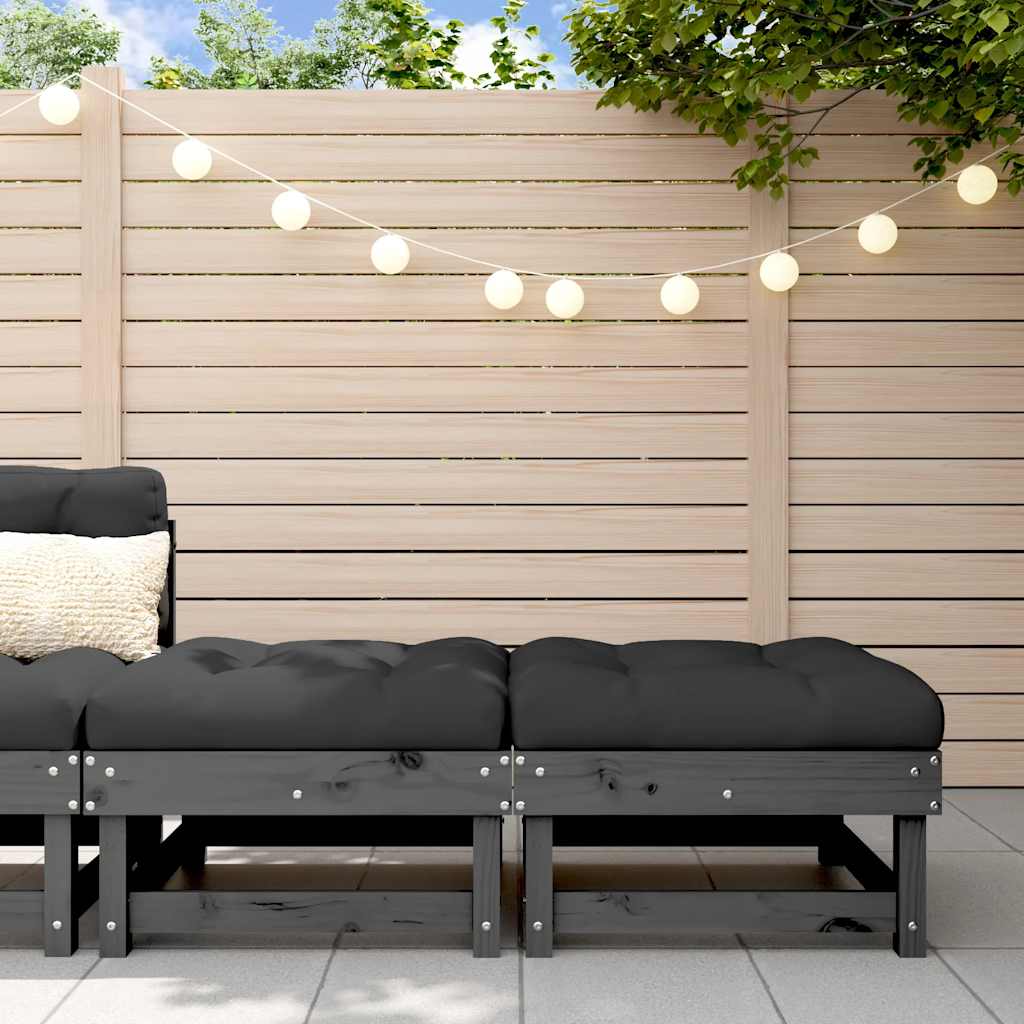 Garden Footstools with Cushions 2pcs Grey Solid Wood Pine