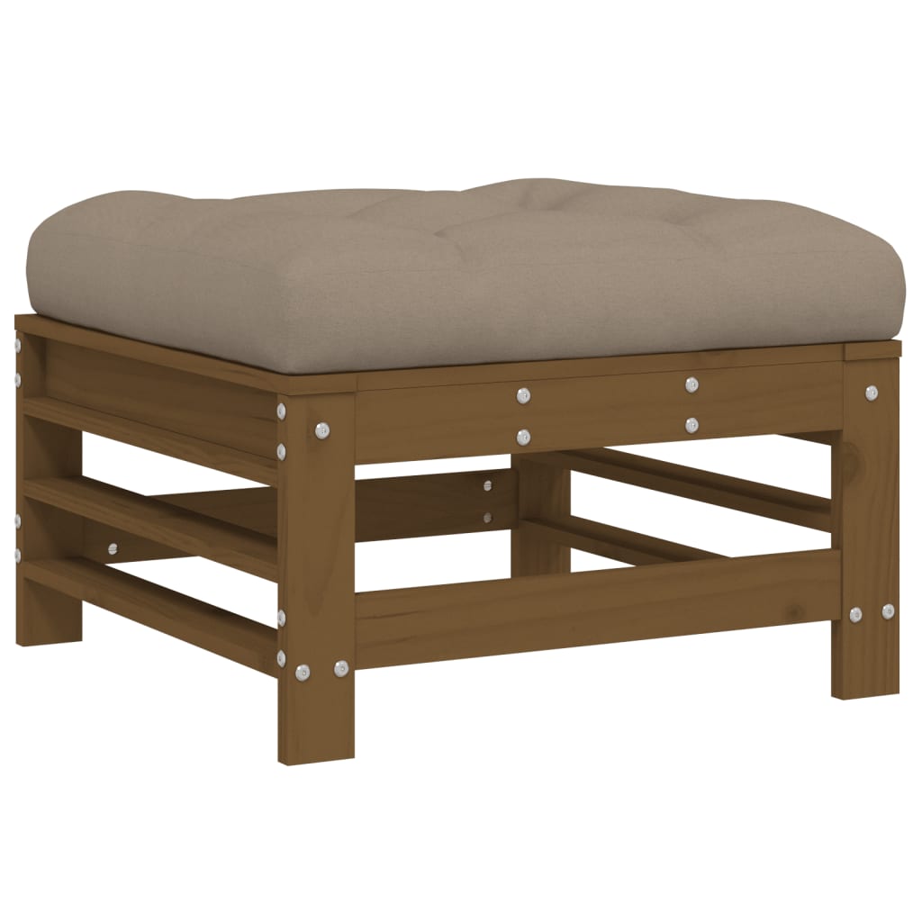 Garden Footstool with Cushion Honey Brown Solid Wood Pine