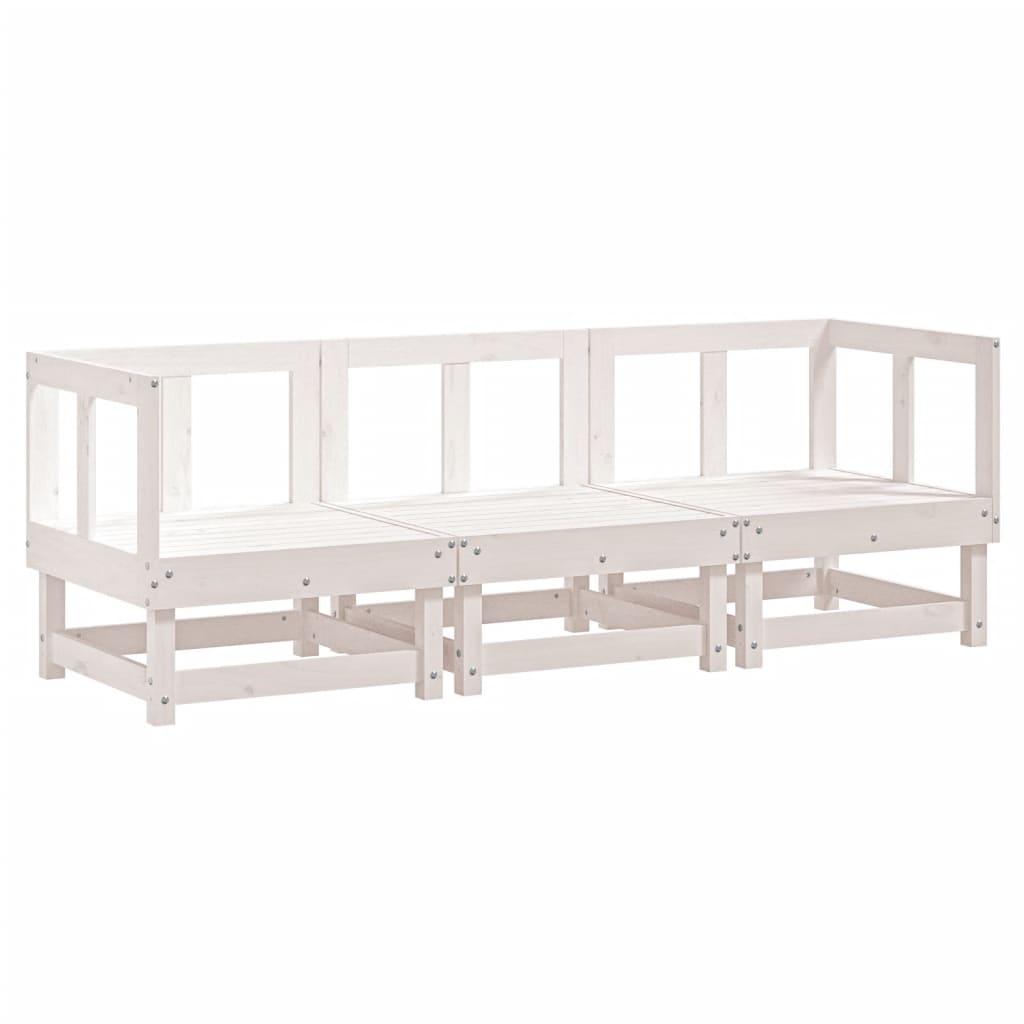 3 Piece Garden Lounge Set White Solid Wood Pine