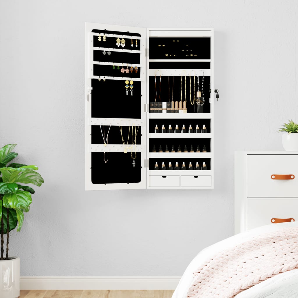 Mirror Jewellery Cabinet With Led Lights Wall Mounted