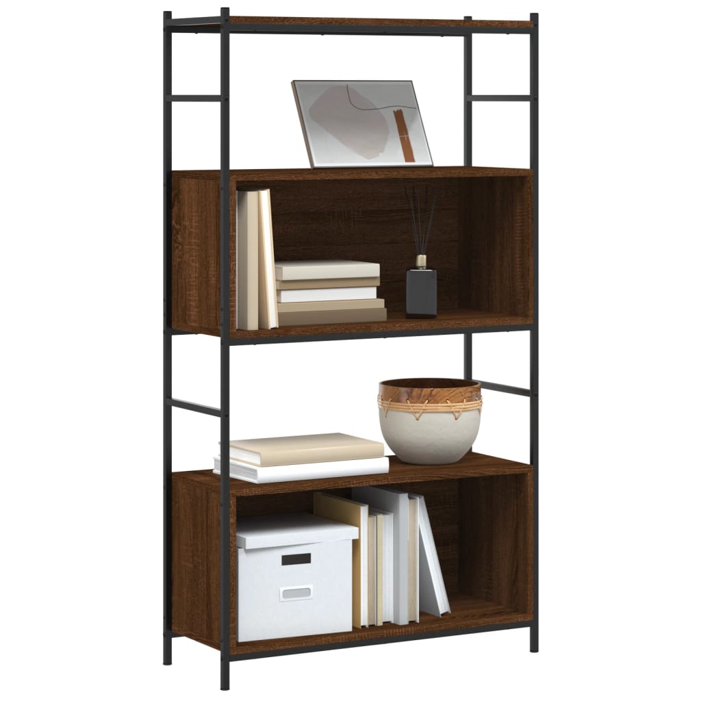Bookshelf Brown Oak 80x30x145.5 cm Engineered Wood and Iron