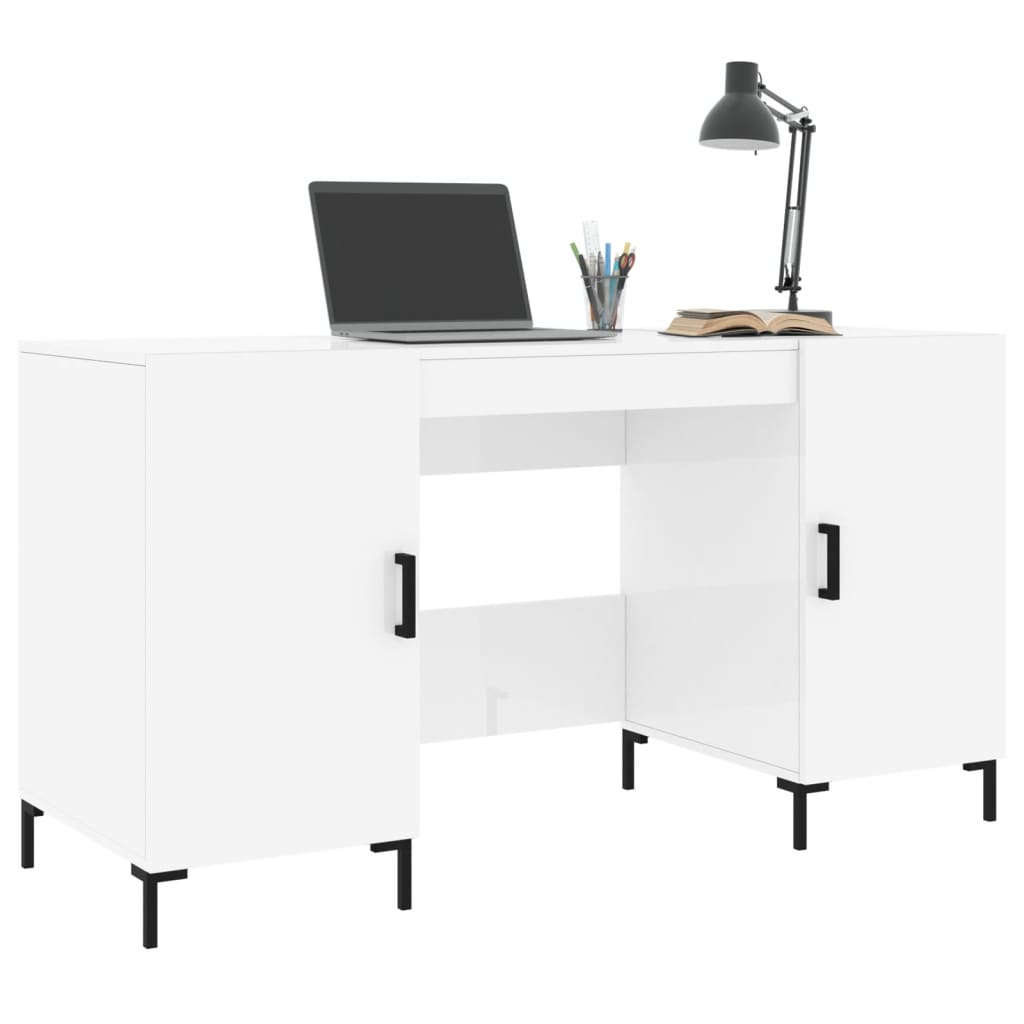 Desk High Gloss White 140x50x75 cm Engineered Wood