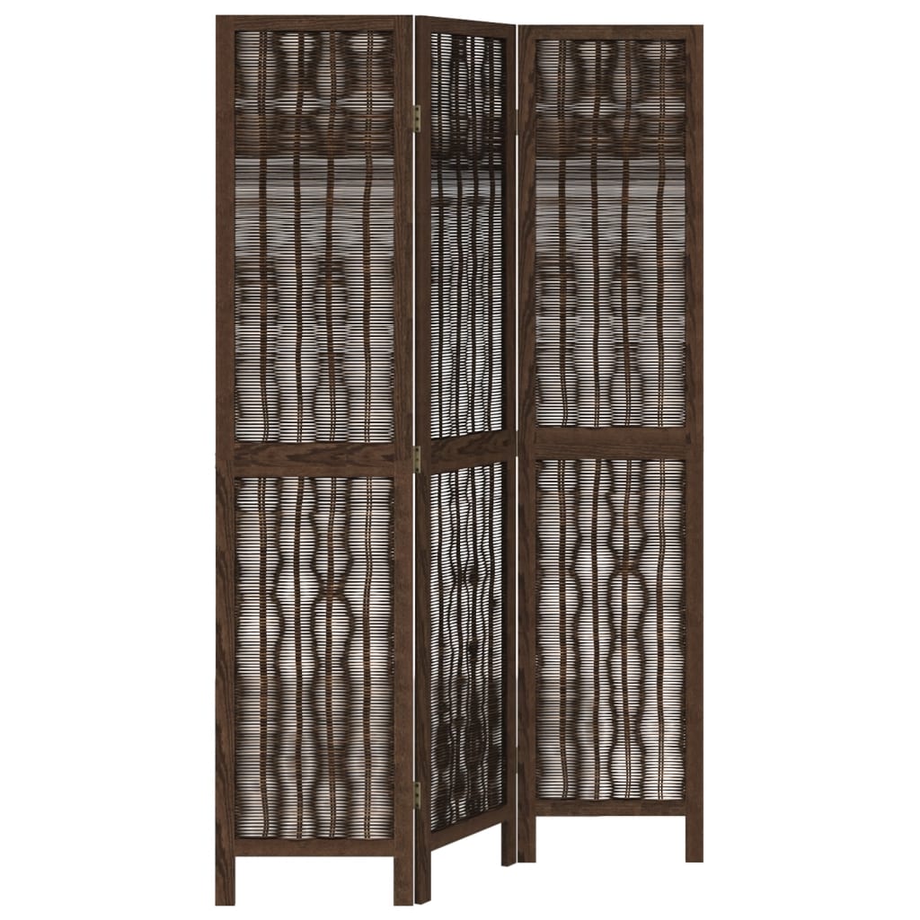 Room Divider 3 Panels Dark Brown Solid Wood Paulownia