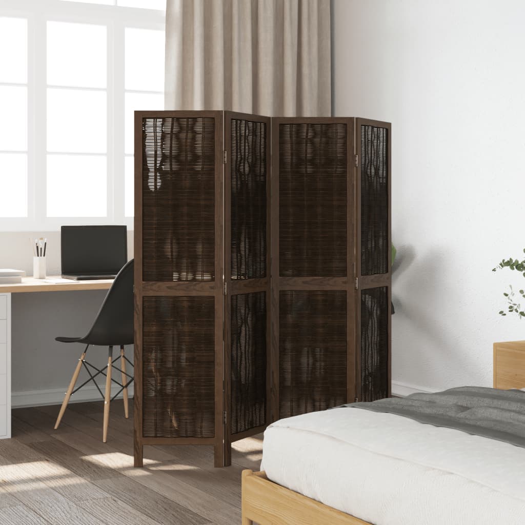 Room Divider 4 Panels Dark Brown Solid Wood Paulownia