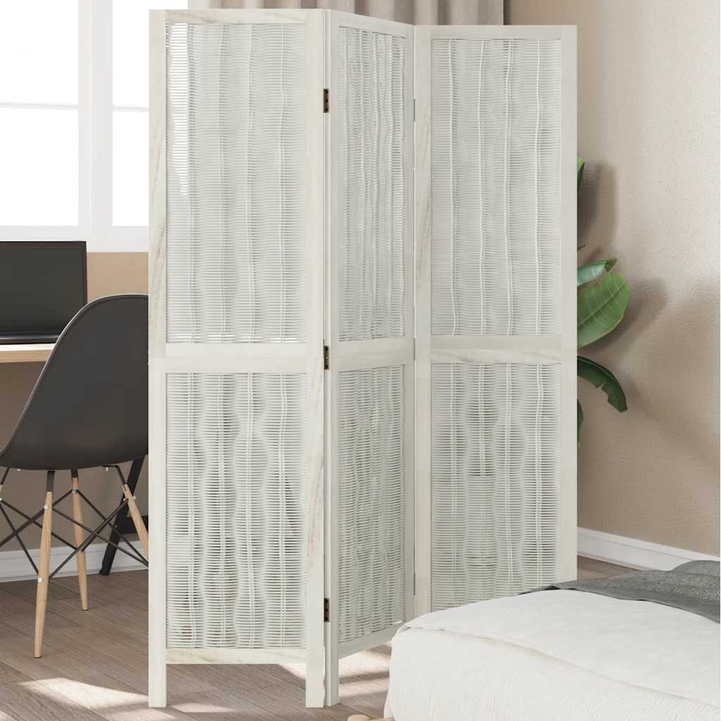 Room Divider 3 Panels White Solid Wood Paulownia