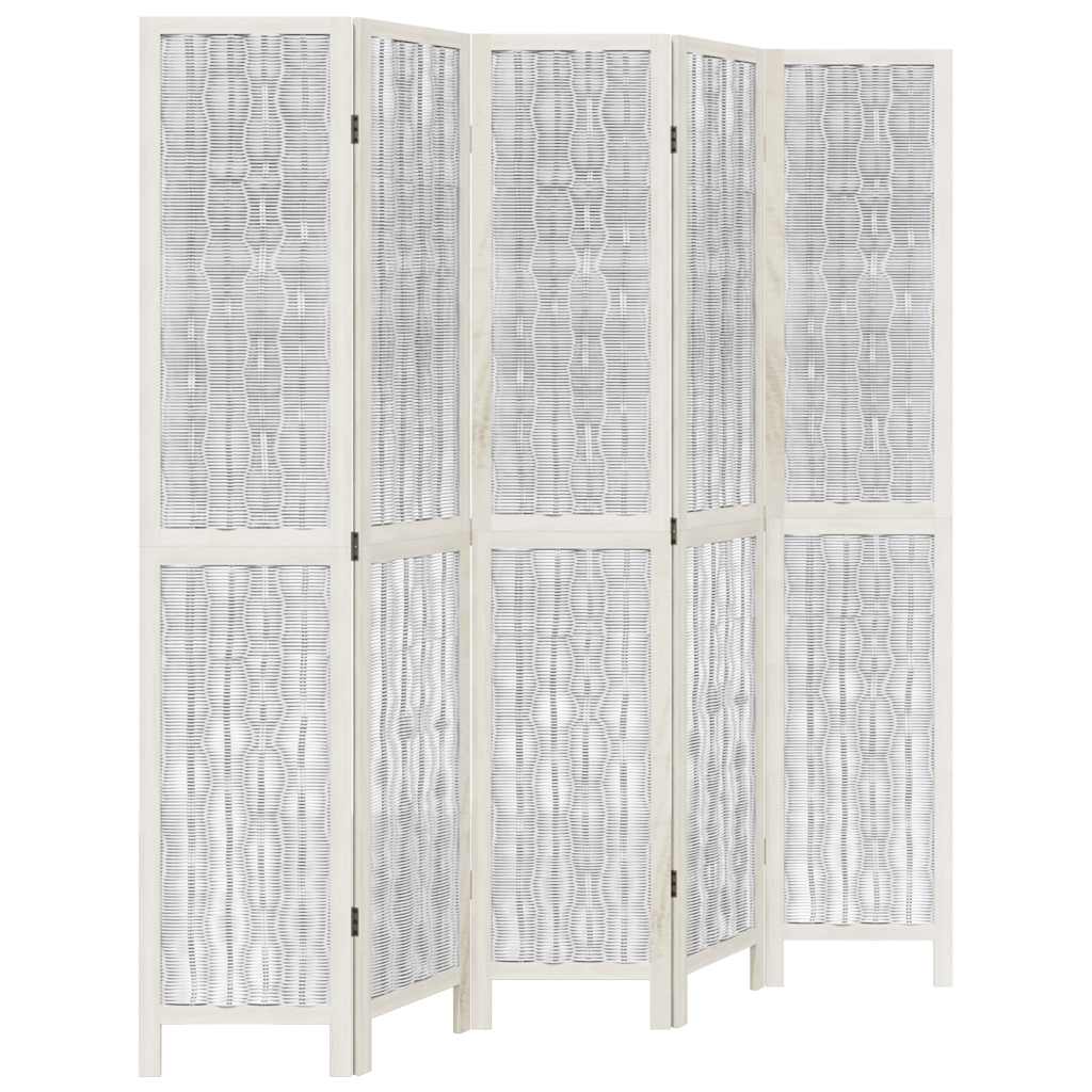 Room Divider 5 Panels White Solid Wood Paulownia