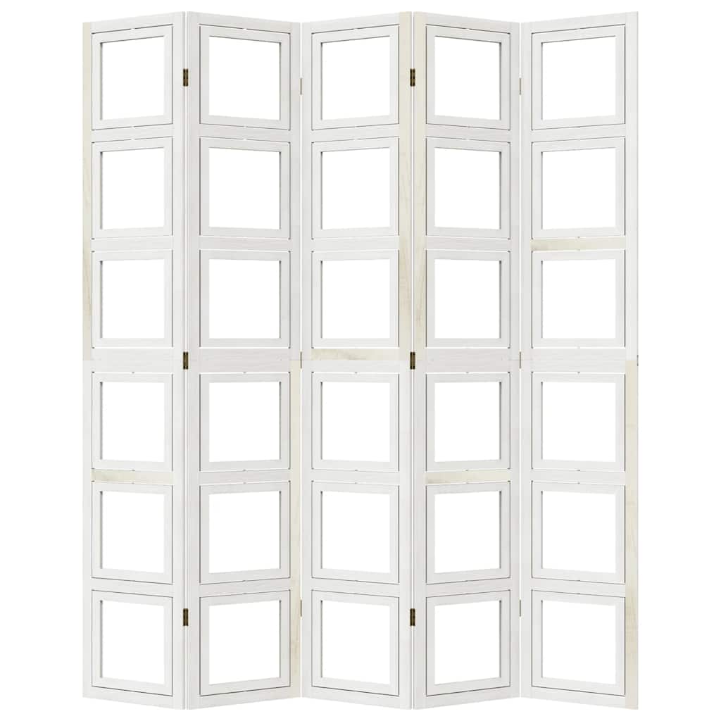 Room Divider 5 Panels White Solid Wood Paulownia