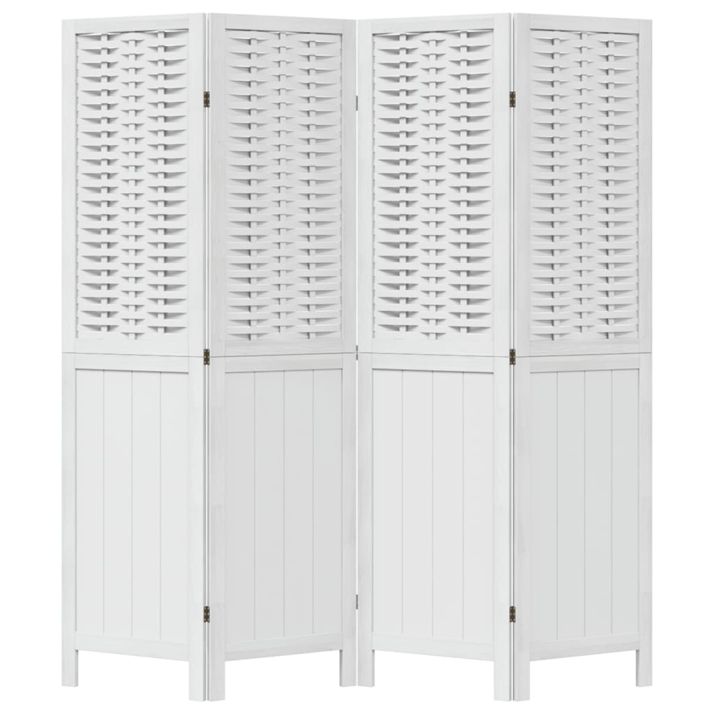 Room Divider 4 Panels White Solid Wood Paulownia