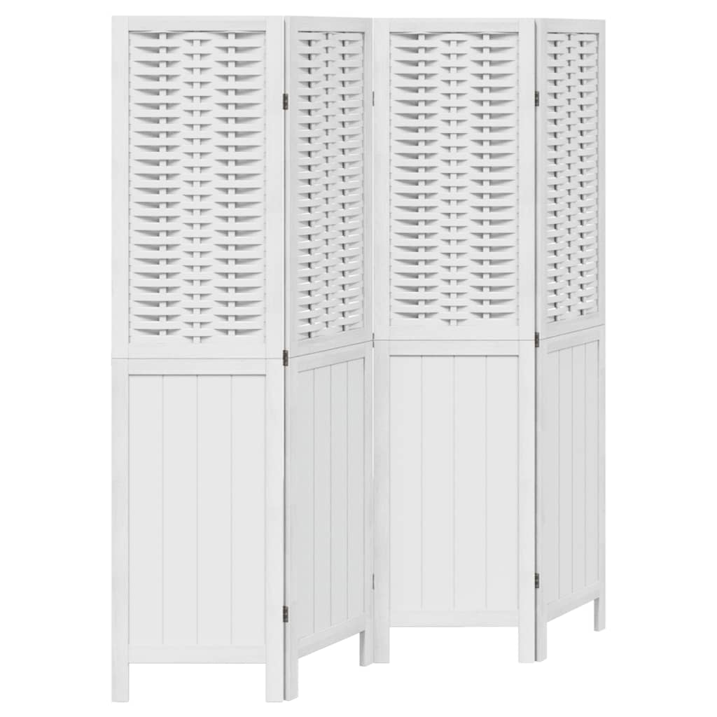 Room Divider 4 Panels White Solid Wood Paulownia