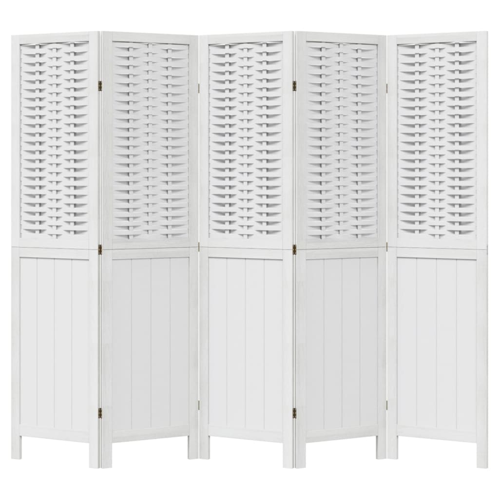 Room Divider 5 Panels White Solid Wood Paulownia