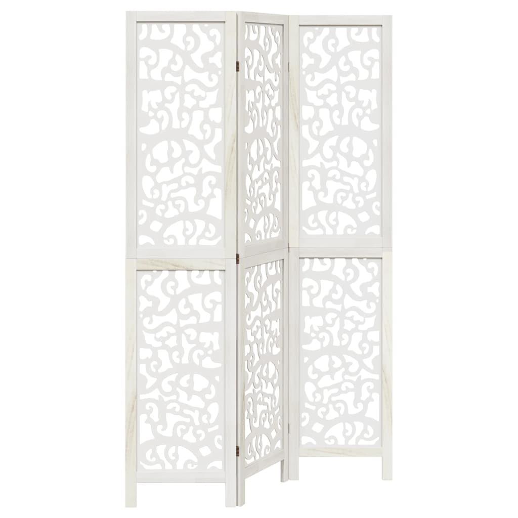 Room Divider 3 Panels White Solid Wood Paulownia