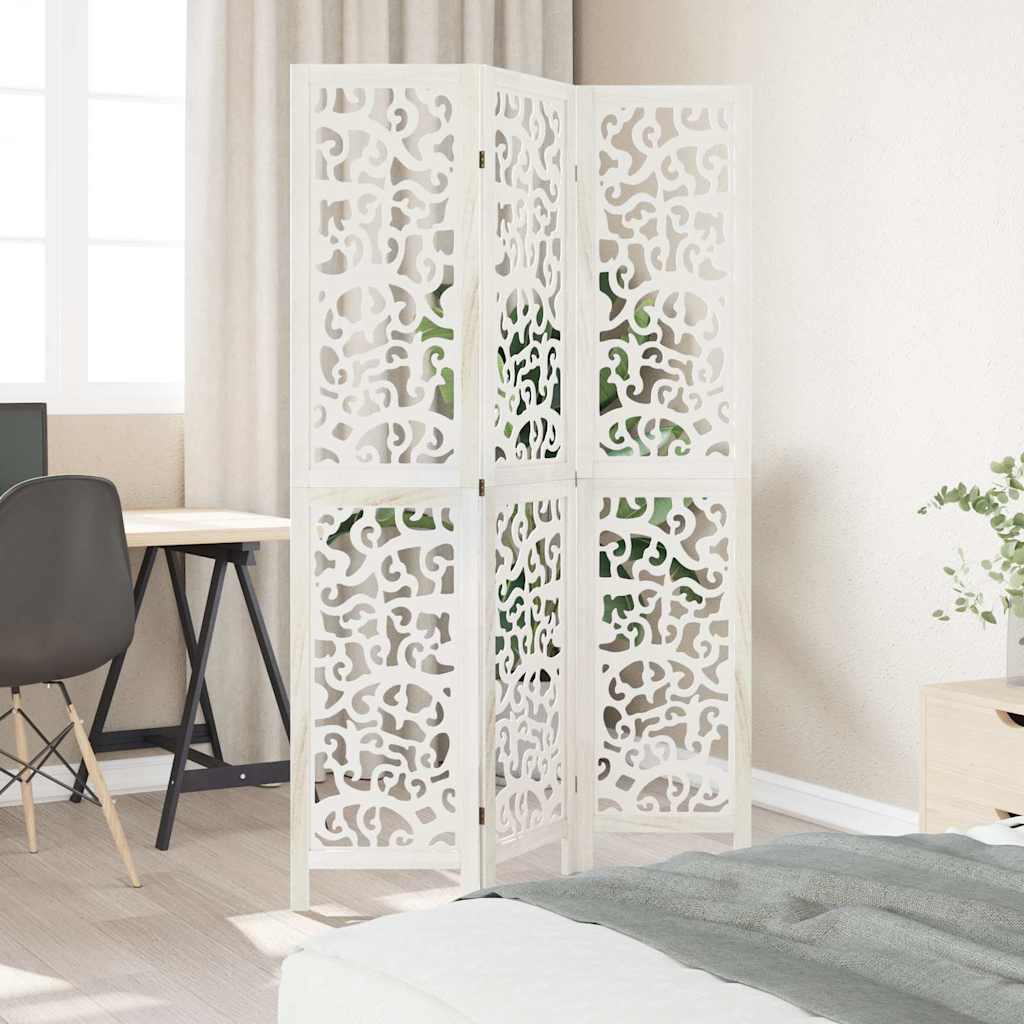 Room Divider 3 Panels White Solid Wood Paulownia