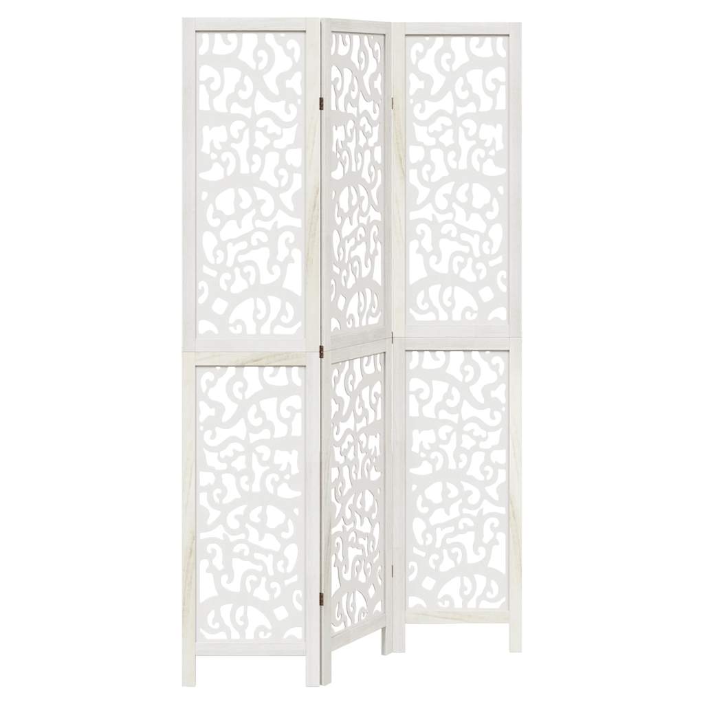 Room Divider 3 Panels White Solid Wood Paulownia