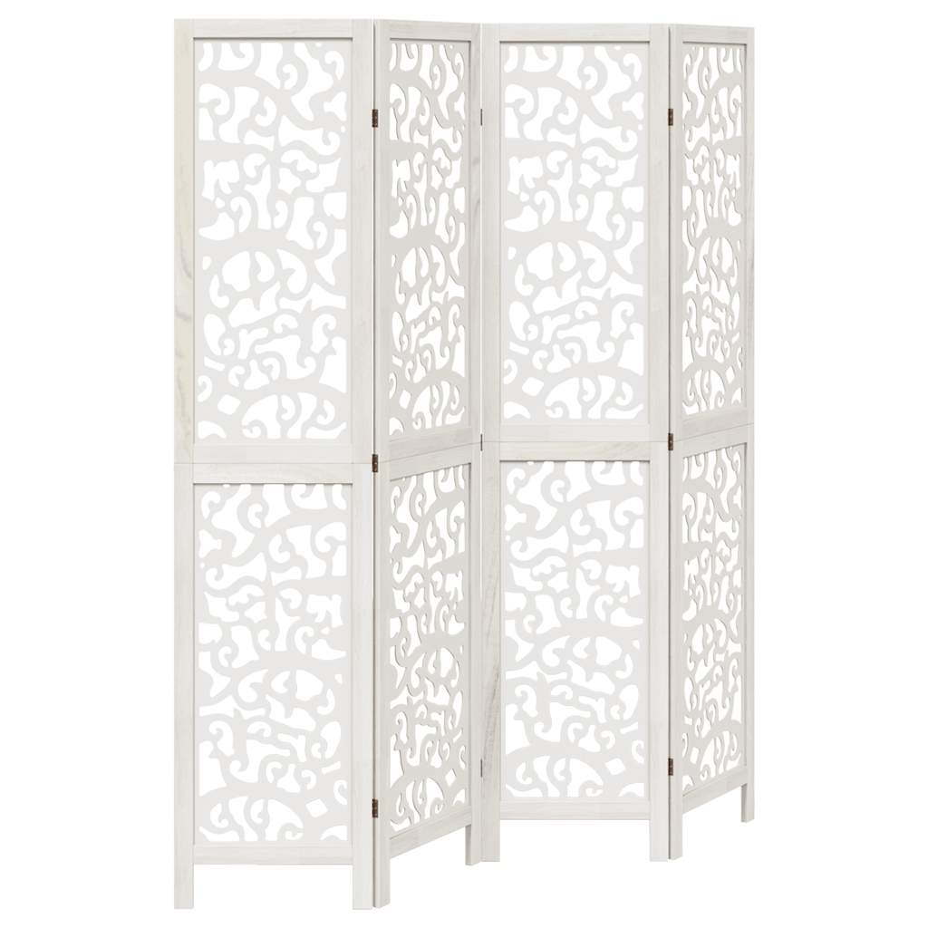 Room Divider 4 Panels White Solid Wood Paulownia