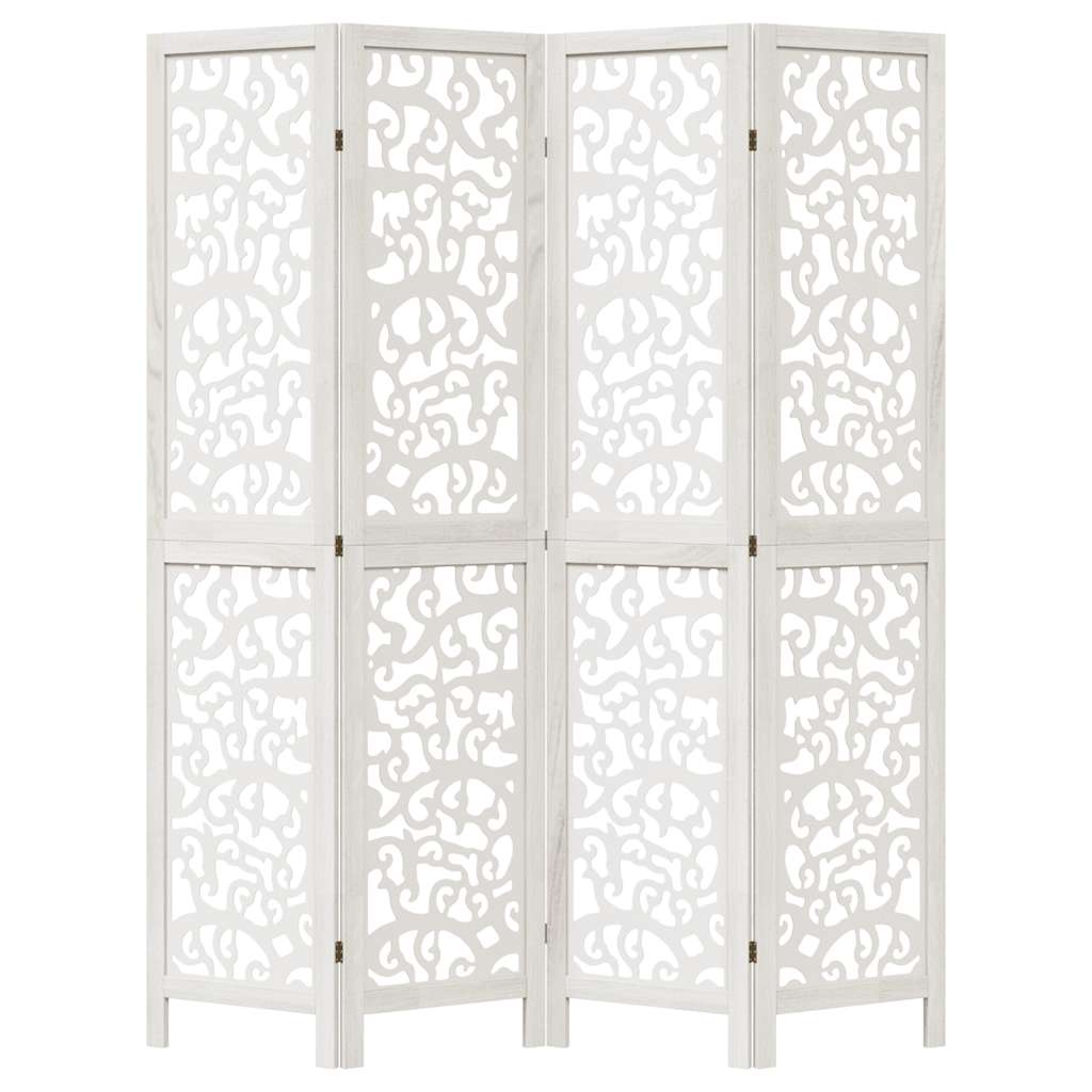 Room Divider 4 Panels White Solid Wood Paulownia