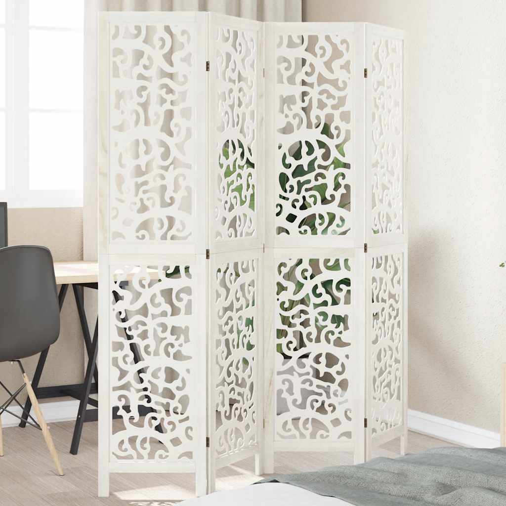 Room Divider 4 Panels White Solid Wood Paulownia