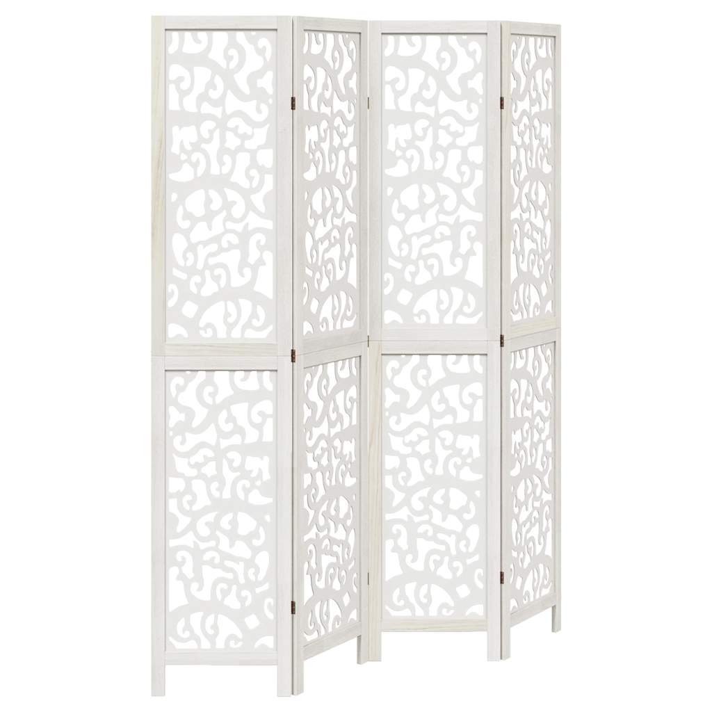 Room Divider 4 Panels White Solid Wood Paulownia