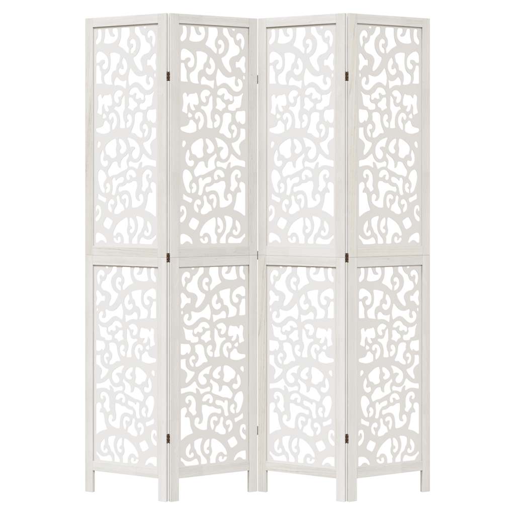 Room Divider 4 Panels White Solid Wood Paulownia