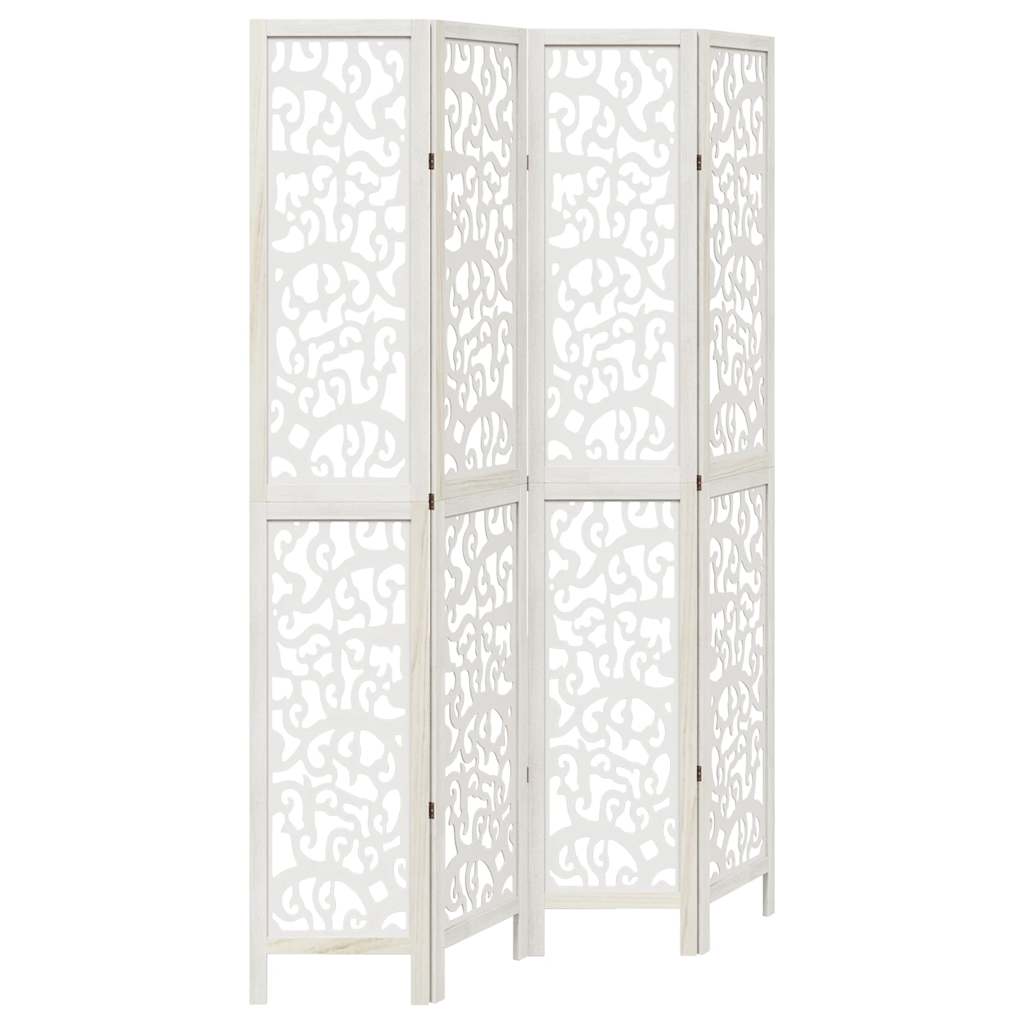 Room Divider 4 Panels White Solid Wood Paulownia