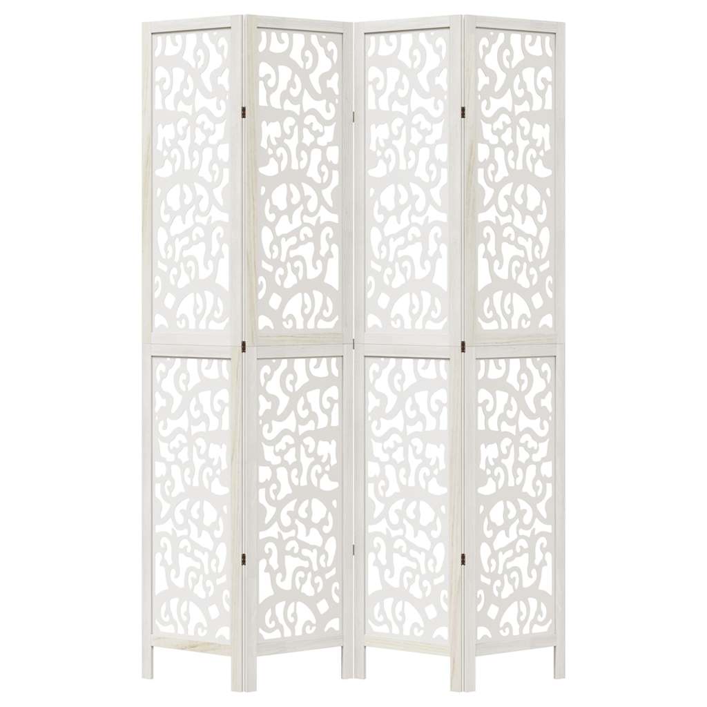 Room Divider 4 Panels White Solid Wood Paulownia