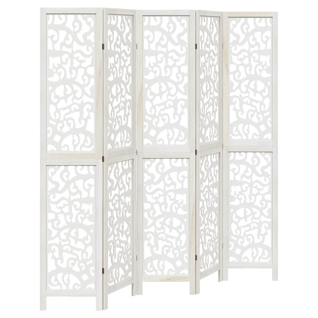 Room Divider 5 Panels White Solid Wood Paulownia