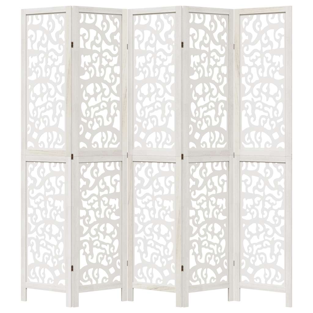 Room Divider 5 Panels White Solid Wood Paulownia