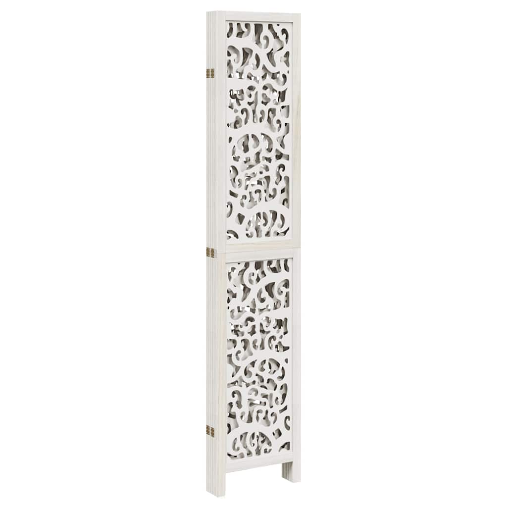 Room Divider 5 Panels White Solid Wood Paulownia