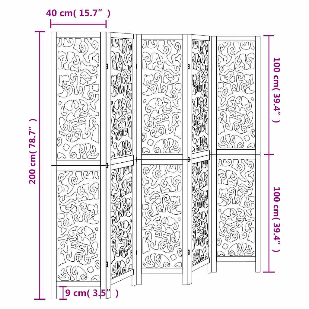 Room Divider 5 Panels White Solid Wood Paulownia
